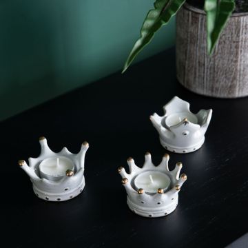 Set of 3 Ceramic Crown Tealight Holders
