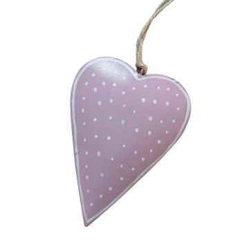 Hanging Set of 2 Small Pink Metal Heart with Dots