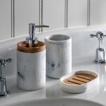 Ariel Marbled White Bathroom Accessory Set
