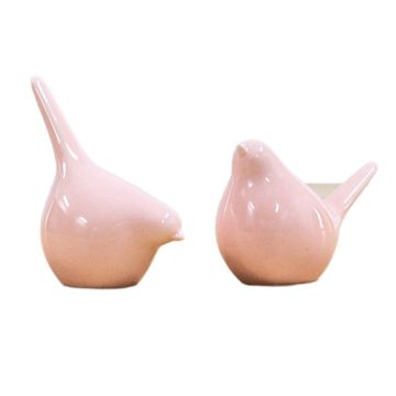Porcelain Pink Bird Ornaments Set of 2
