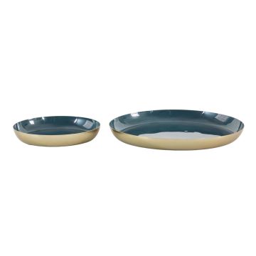 Zaire Set of 2 Teal & Gold Trays