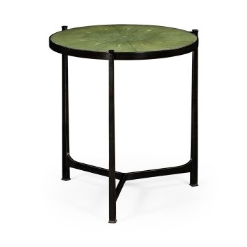 Large Round Lamp Table Contemporary in Green Faux Shagreen
