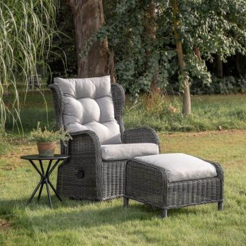 Cookham Rattan Reclining Garden Chair with Footrest in Grey