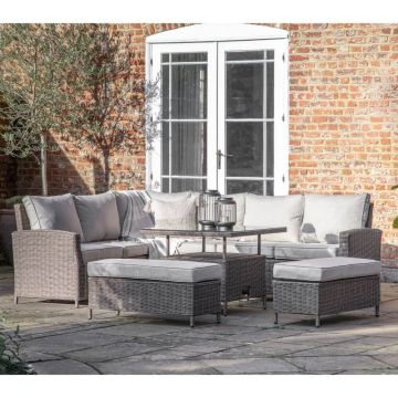 Malvern Square Rattan Corner Dining Set with Rising Table in Grey