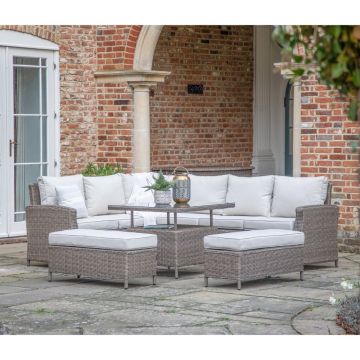 Malvern Square Rattan Corner Dining Set with Rising Table in Natural