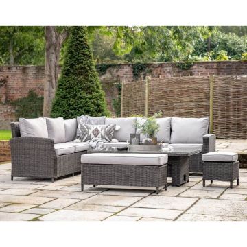 Malvern Rectangle Rattan Corner Dining Set with Rising Table in Grey