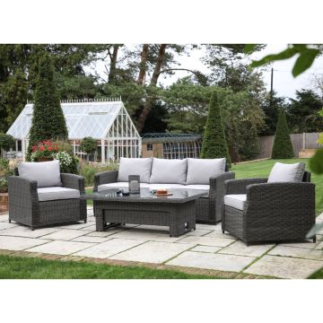 Malvern Rattan 5 Seater Sofa Set with Rising Table in Grey