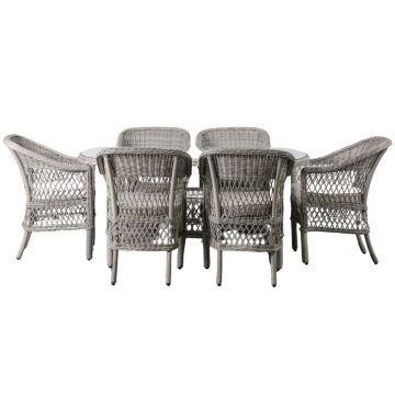 Alicante 6 Seater Oval Rattan Dining Set in Stone