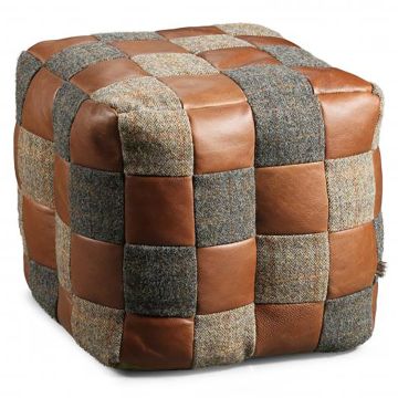 Patchwork Bean Bag in Harris Tweed & Leather