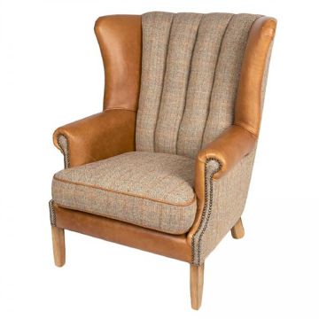 Fluted Tweed Wingback Chair