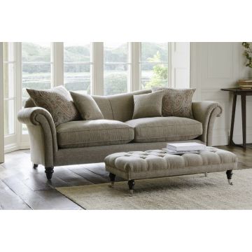 Parker Knoll Etienne Grand Sofa in Montauk Check Gold & Footstool in Montauk Plain Gold