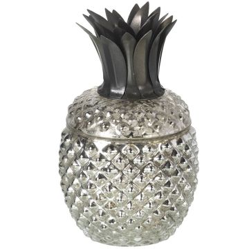 Jar Pineapple Glass Antique Silver Finish H. 18cm