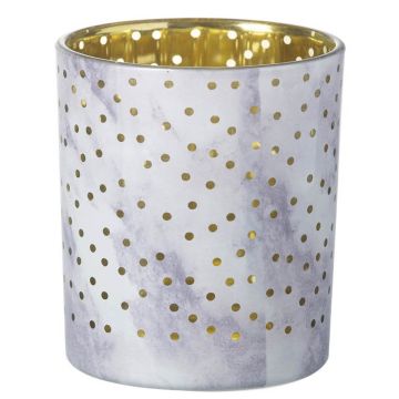 Tealight Holder Stormy Glass White/lilac/gold Height 10cm