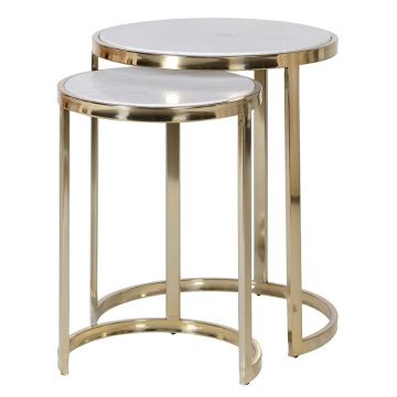 Pavilion Chic Nest of Tables with Round Marble Top - White
