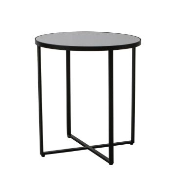 Naunton Round Mirror Top Side Table in Black
