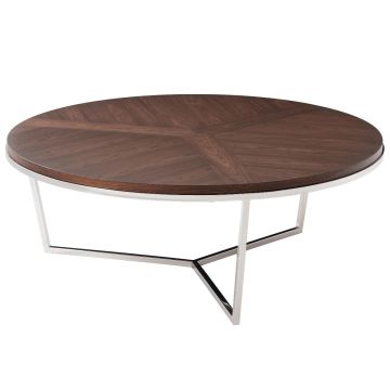 Large Round Coffee Table Fisher in Macadamia & Nickel