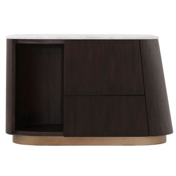 Oblique Right Bedside Cabinet in Veneer & Carrara
