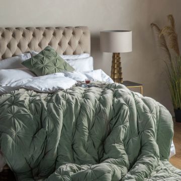 Cosy Sage Green Velvet Bedspread