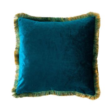 Paula Emerald Green Velvet Cushion with Fringe