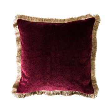 Phoebe Berry Red Velvet Cushion with Fringe
