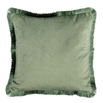 Isla Green Velvet Fringed Cushion Set of 2