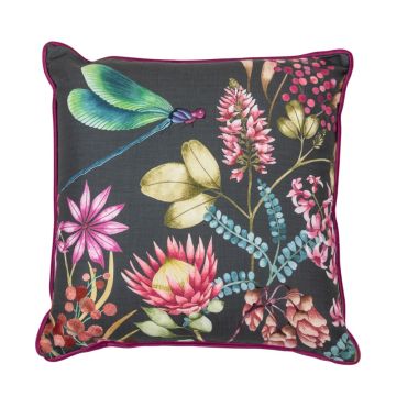 Tropical Dragonfly Scene Cushion Pink