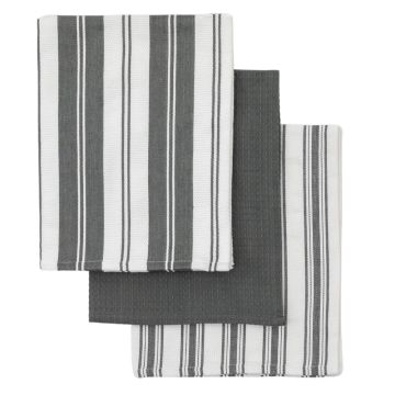 Grey Stripe Organic Cotton Tea Towels Set of 3