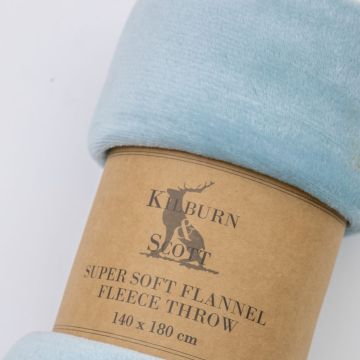 Monmouth Rolled Flannel Fleece Throw in Light Blue