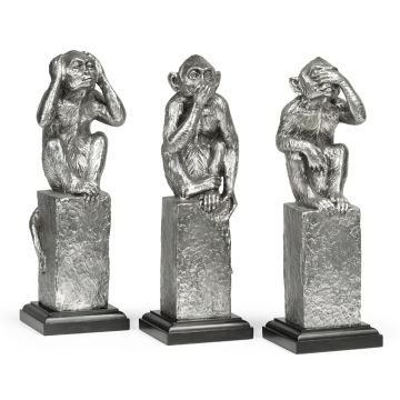 Three Wise Monkeys Figurine Set - White Steel