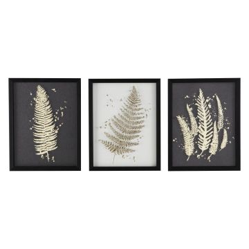 Set of 3 Botanical Gold Ferns Framed Art