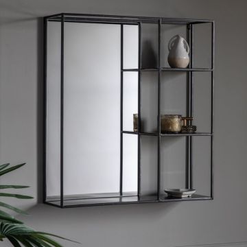 Lyon Black Wall Shelf with Mirror