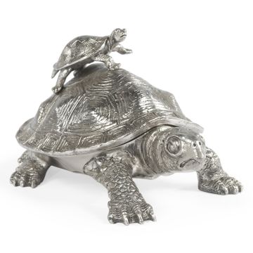 Turtle Figurine Box with Hatchling - Stainless Steel