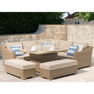 Cheltenham Rattan Corner Sofa with Fire Pit Table & 2 Benches