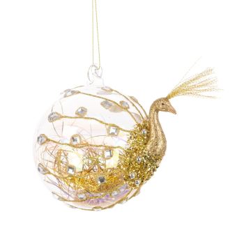 Tree Decoration Glass Peacock Bauble Gold H.13cm